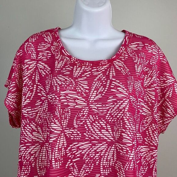 Chico's 2 (12) Top Dolman Sl Pink White Crinkle Lined in Front Semi-sheer - Picture 2 of 9